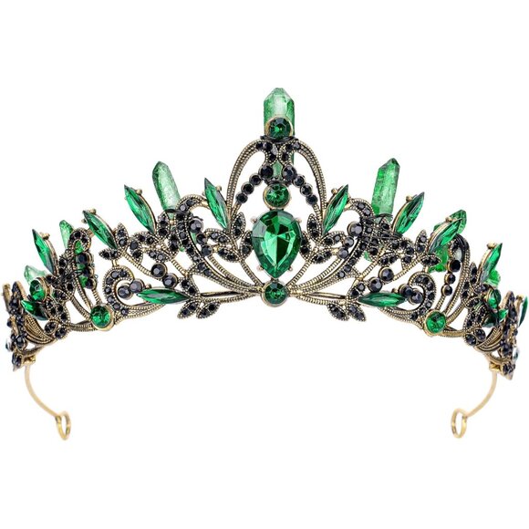 Accessories - Gothic Rhinestone Fairy Crown Green Vintage Queen Costume Headpiece